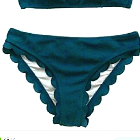 NWT CUPSHE Teal Scalloped Edge One Shoulder Bikini - Picture 5 of 16